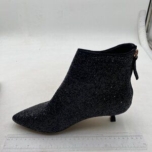 Black Glitter Low Heel Ankle Boots Pointed Toe Festival Party Zip Shoes